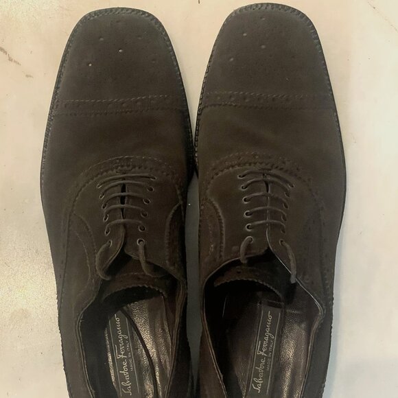 Salvatore Ferragamo suede cap toe chocolate brown lace up oxford shoes main image 10
